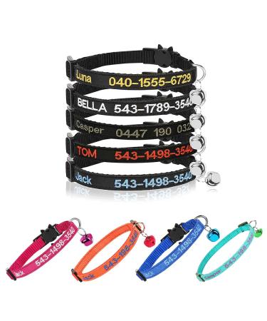 Personalized cat neck bands with bell custom safety buckle for cat neck bands embroidered ID name on the kitten neck band with bell (black)