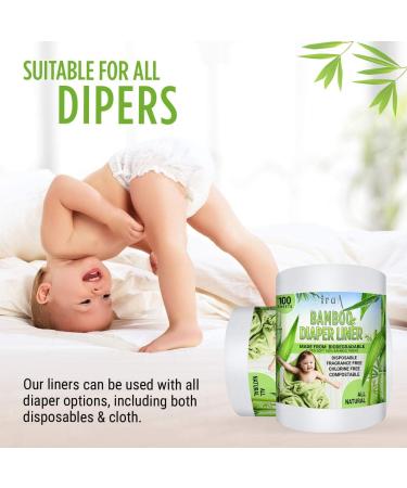 Disposable Cloth Diaper Bamboo Liners  4 Rolls  Fragrance Free & Chlorine Free  Compostable  Dye Free Flushable Biodegradable Viscose Bamboo Liners for Cloth Diaper 100 Each Sheets for 4 Rolls - Buy Online on GoSupps.com