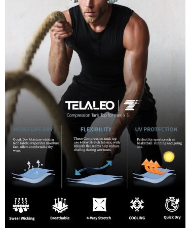 TELALEO 5 Pack Men's Athletic Compression Sleeveless Tank Top Bundle - Large - Buy Online on GoSupps.com