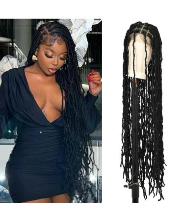Olymei 40 Inches Full Double Lace Front Square Knotless Locs Braided Wigs for Black Women Loc Braid Wig With Baby Hair Black Synthetic Lace Frontal Braid Wigs(Black)