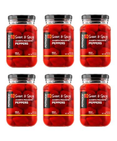 Peppadew Mild Whole Sweet & Spicy Piquante Peppers, 14-Ounce Glass Jars (Pack of 6)