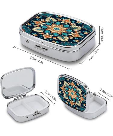 Vintage Mandala Flowers Pill Box | 2 Compartment Portable Pill Organizer - Metal Case for Pocket & Purse - Buy Online on GoSupps.com