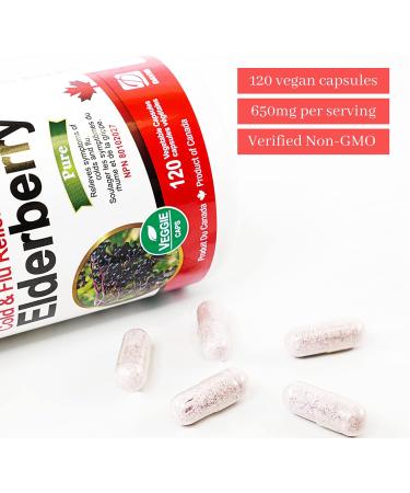 Nutridom Black Elderberry 650mg 120 Vegetable Capsules Cold & Flu Relief Pure Non-GMO Product of Canada Relieves symptoms of colds and flu - Buy Online on GoSupps.com