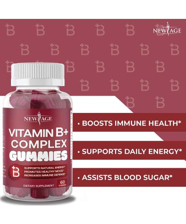NEW AGE Vitamin B Complex Gummies with B3, B5, B6, B7, B9, B12, Biotin, Folic Acid, Vitamin C - 120 Count (2-Pack) | Gluten-Free Vegan Formula - Buy Online on GoSupps.com