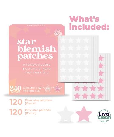 LivaClean Star Pimple Patch - 240 CT with Salicylic Acid & Tea Tree Oil - Pink & White Acne Patches for Face - Cute Star Pimple Patches for Fast Results - Buy Online on GoSupps.com