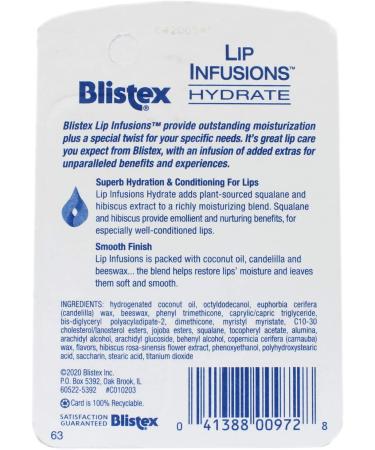 Blistex Lip Infusions Moisturizer - Hydrate 0.13 oz (3.69 g) | Nourish & Protect Lips - Buy Online on GoSupps.com