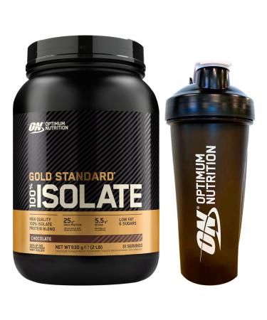 Optimum Nutrition Gold Standard 100% Whey Isolate Prot ines de lactos rum en Poudre avec BCAA Go t Chocolat 930g 31 portions + Shaker Chocolat 930 g Set da 2 pezzi