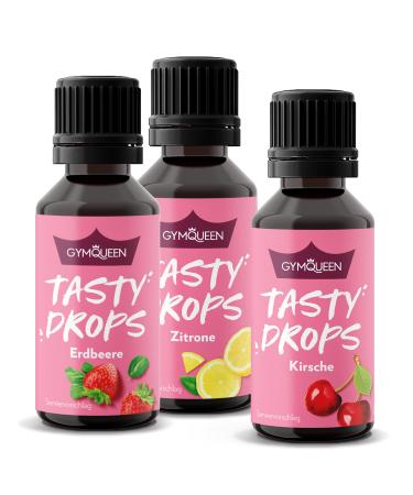 GymQueen Tasty Drops 3x30ml Strawberry Lemon Cherry Flavour Drops without calories Summer Garden Mix 30 ml (pack of 3)