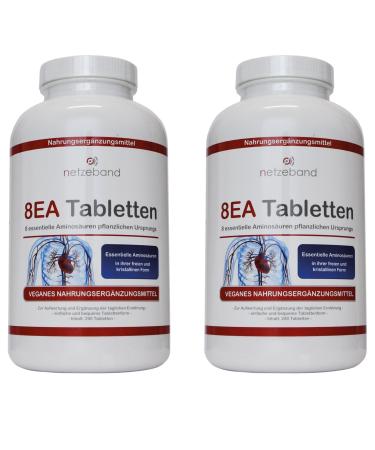 8 essential amino pattern 8ea-amino acids 480 vegan tablets 2 packs in optimal ratio L-Leucin L-Valin L-Isoleucin L-Phenylalanine L-Lysine L-threonine L-methionine and L-tryptophan