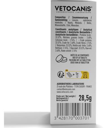 Vetocanis - Brewer's Yeast for Cats - Beauty of the Coat - Hygiene and Health of the Cat - Promotes Immunity and Strengthens the Cat's Claws - Natural Product - Box of 60 tablets - Buy Online on GoSupps.com