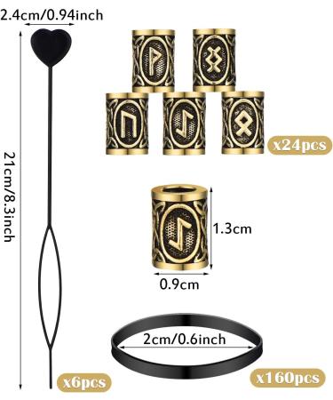 24 Pieces Norse Viking Hair Beard Braiding Beads + 6 Pull Hair Pins & 160 Black Rubber Bands - Gold | Perfect for Bracelets & Necklaces - Buy Online on GoSupps.com