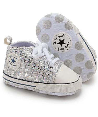 BAIELey Baby High Top Canvas Sneakers - Silver, 6-12 Months - Buy Online on GoSupps.com