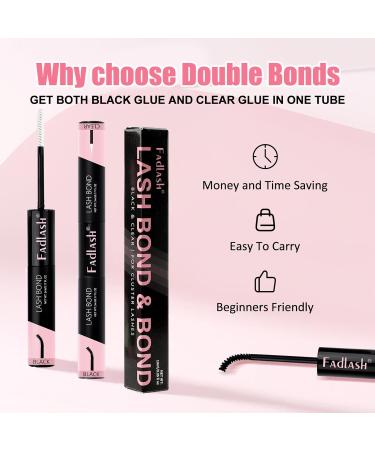 Cluster Lash Glue for Eyelash Extensions - 2 in 1 Waterproof Lash Bond | Strong Hold 72 Hour Wear (10ml Black + Clear - Buy Online on GoSupps.com