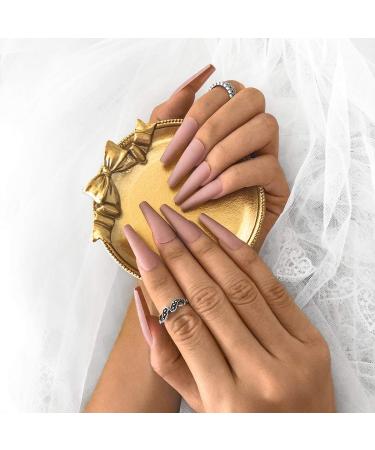 Shop Sethexy Matte Ballerina Monochrome Long False Nails - Acrylic Art Tips in Pink for Women & Girls | International Shipping Available - Buy Online on GoSupps.com