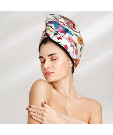 Hair Towel Wrap for Quick Drying | Button Turban & Head Towel - Flowers Birds & Butterflies Design - Buy Online on GoSupps.com