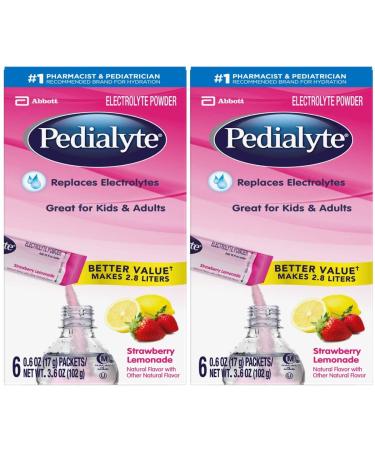 Pedialyte Electrolyte Powder, Strawberry Lemonade, Electrolyte Hydration Drink, 0.6 oz Powder Packs, 6 Count (Pack of 2)