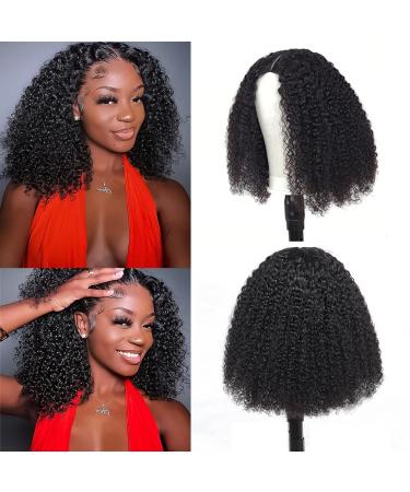 RAGMZZE V Part Wig Human Hair Kinky Curly 180% Density Bob Wigs for Black Women Human Hair 4x4x1 Inch Net No Leave Out Middle Part Wig Third Generation Upgrade U Part Wig Clip In Half Wig 18 Inch 18 Inch  Third Generatio...