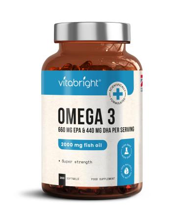 Omega 3 Pure Fish Oil 2000mg - 300 Softgel Capsules (5 Months Supply) - 660mg EPA & 440mg DHA per Serving - Supports Brain Heart Function and Eye Health - Made in The UK by VitaBright