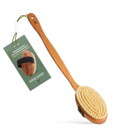 Quoala - Sustainable Body Brush: Wood and natural bristles (pig bristles).Body brush back brushes with a long stem wet brush & dry brush.100% German production soft bristles (bristles from pig bristles)