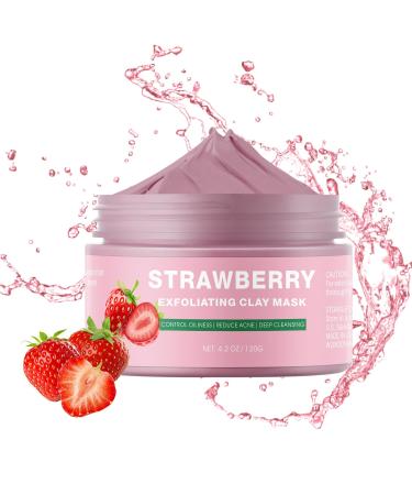Facial Mask Strawberry Clay Mask for Face Exfoliating Mask for Tightening Pores Cleansing Skin Deep Cleansing Face Mask Control Oil Refining Pores Pink Clay Face Mask Skin Care for Blackheads Acne