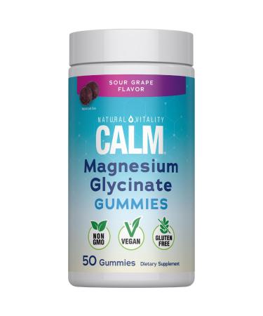 Natural Vitality Calm Magnesium Glycinate Gummies | Soup Grape Flavor | Non-GMO Vegan & Gluten Free Supplement | 50 Count