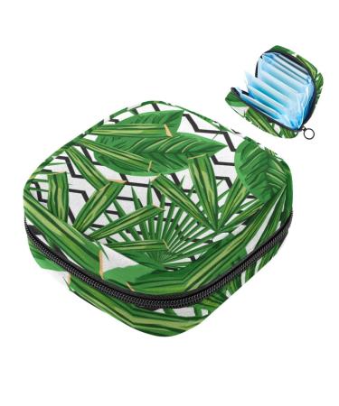 Women's binding-up bags green tropical plant black stripes portable menstruation cardboard panty lip inlays tampons women's bandages storage holder for women school office multicolored 07