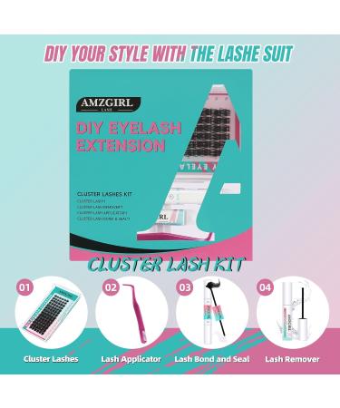 AMZGIRL Lash Extension Kit - Individual Eyelash Clusters Wispy Lash Bond & Seal Remover & Applicator Home Use (Feather5 D-Mix 8-16mm - Buy Online on GoSupps.com