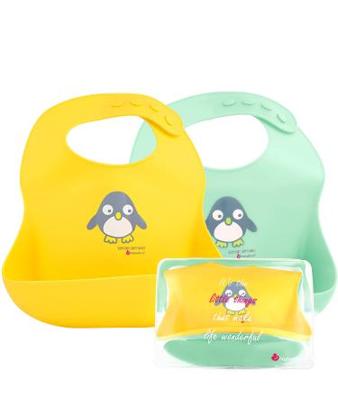 NatureBond Silicone Baby Bibs for Babies & Toddlers (2 PCs) with Waterproof Pouch | Comfortable Soft Waterproof Bib Keeps Stains Off (Lemonade Yellow & Marshmallow Green)