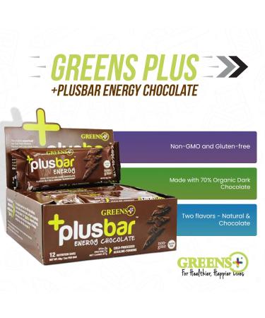 Greens Plus Plusbar Energy Chocolate - 12 Pack, 2 oz Bars | Healthy Snack - Buy Online on GoSupps.com