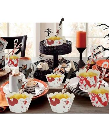 Dzrige 24 Pieces Halloween Cupcake Toppers Wrappers Horror Cake Decoration Scary Bloody Knife Scissors Food Decor Party Suppliers for Halloween Theme Party Ghost Party Birthday Party - Buy Online on GoSupps.com