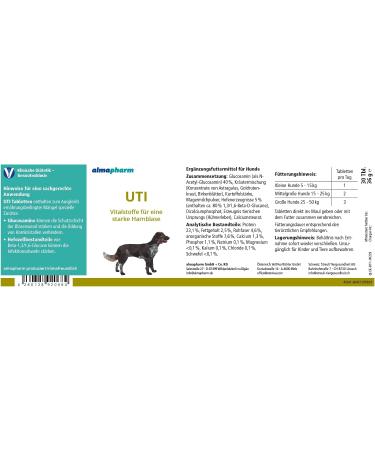 almapharm UTI | 30 tablets | Food supplement for dogs | May help support urinary function | To prevent the formation of urinary crystals - Buy Online on GoSupps.com