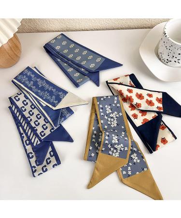 Retro Small Silk Scarf Girl Heart Spring Summer Headband Set - Blue Hair Band 5pcs - Buy Online on GoSupps.com