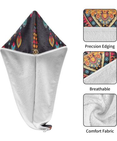 Geometric Ethnic Hair Towel 2 Pack | Super Absorbent Quick Dry Turbans for Women & Girls - Perfect Hair Drying Solution - Buy Online on GoSupps.com