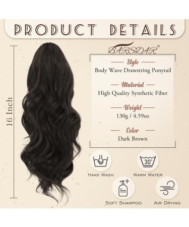 BARSDAR 40 cm Dark Brown Wavy Curly Ponytail Hair Extension for Women & Girls - Synthetic Hair Part - Buy Online on GoSupps.com