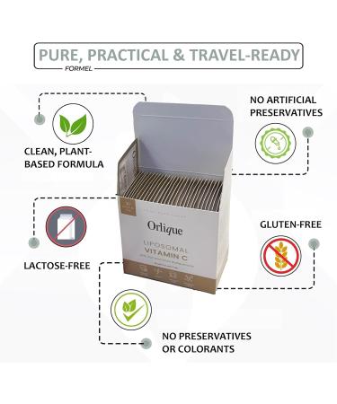 Orlique Liposomal Vitamin C 1000 mg - High Dose Liquid with Zinc & Bioflavonoids - Vegan & Keto Friendly - High Bioavailability - 30 Sachets - No Soy/Gluten Natural Preservation - Buy Online on GoSupps.com