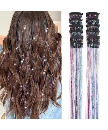 Hair Tinsel Pack of 12 Pcs Clip in Hair Tinsel 20 Inch Colorful Glitter Tinsel Hair Extensions Festival Gift Tinsel Fairy Hair Extension Party Dazzle Hair Accessories Strands Kit for Women Girls Kids(20 Inch 12Pcs Col...