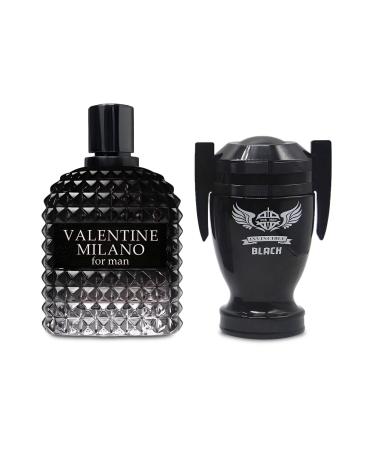 2PCS Valentine Milano/Invincible Black Eau De Toilette for Men-Fresh Romantic Scent Perfume for Men 3.4 Fl Oz Each Mens Cologne For All Skin Daily Used MilanoMen/Invincible Black