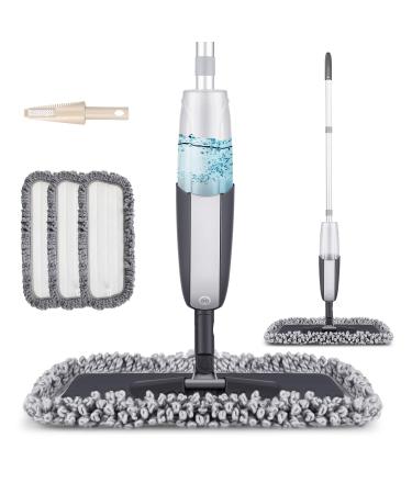 Microfiber Spray Mop for Floor Cleaning - MANGOTIME Floor Mop Dry Wet Mop for Hardwood Laminate Tile Wood Floor Cleaning Kitchen Dust Mop with 3 Washable Pads 1 Refillable Bottle 1 Scraper Black-3 Pads