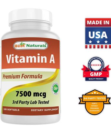 Best Naturals Vitamin A 25000 IU (7500 mcg) Non-GMO Formula Supports Healthy Vision & Immune System and Healthy Growth & Reproduction 180 Softgels (180 Count (Pack of 2)) - Buy Online on GoSupps.com