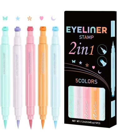 Liquid Colored Eye Liner Waterproof Quick-Drying Sweat-Proof Eye Liner Stamps Star Moon Heart Flower Colorful Winged Eye Liners Double Ended 2-in-1 Eye Makeup Pen for festival makeup - Buy Online on GoSupps.com