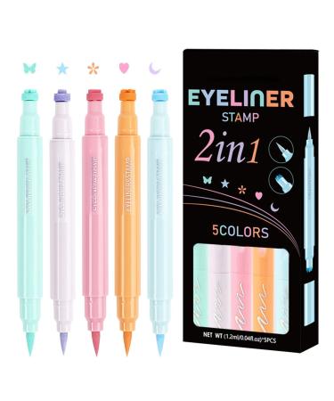 Liquid Colored Eye Liner Waterproof Quick-Drying Sweat-Proof Eye Liner Stamps Star Moon Heart Flower Colorful Winged Eye Liners Double Ended 2-in-1 Eye Makeup Pen for festival makeup