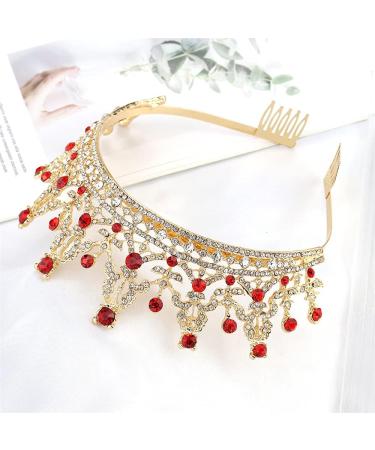 Gold Red Crystal Tiara Crown Headband for Women and Girls - Perfect for Birthday, Bride, Bridesmaids, Prom, Halloween, Christmas - Ideal Hair Accessory for Parties and Cosplay - Buy Online on GoSupps.com