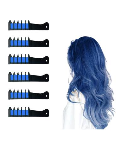MPEEJ Temporary Hair Chalk for Girls Hair Chalk Combs Washable Hair Chalk 6 Colors Kids Chalk for Age 4 5 6 7 8 9 10 Gifts for Girls on Birthday Cosplay Christmas Parties (Blue)