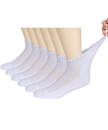 Athlemo Women&Men Bamboo Diabetic Socks 6 Pairs Circulatory No-Binding Ankle Seamless for Smelly Foot Sock Style10-13 Mens Shoe Style8-12 White(6 Pairs)