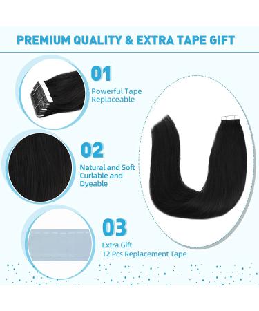 Neitsi 12 Inch Black Tape In Human Hair Extensions - 20 Pcs Seamless Invisible Straight Hair Extensions - Buy Online on GoSupps.com