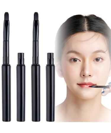 4pcs Retractable Mini Lip Brushes for Lipstick Portable Travel Lip Gloss Brush Applicator Exquisite Soft Makeup Brush Tool with Cap for Women Girls Gift-Black