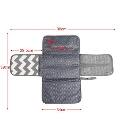 BelleStyle Portable Nappy Changing Mat with Head Cushion & Organizer Pockets - Foldable Baby Changing Table | Waterproof & Padded Baby Travel Mat - Grey Waves - Buy Online on GoSupps.com