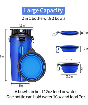 BrokSilent Dogs Travel Water Bottle - Leak Proof Puppy Dispenser with Bowls - Blue - Buy Online on GoSupps.com
