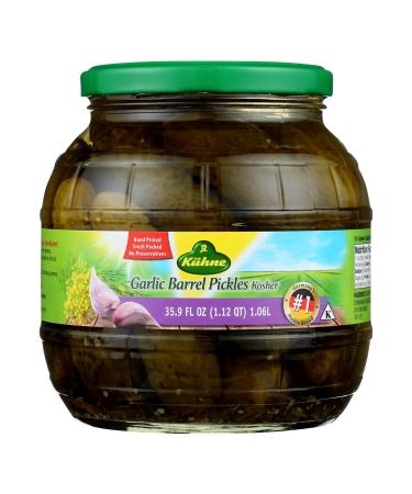 Kuhne Garlic Barrel Pickles, 34.2 Ounce (Pack of 6)