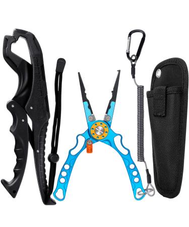 Vufprye Fishing Pliers, Upgraded Fish Lip Grippers,Aluminum Fishing Pliers Hook Remover Split Ring,Ice Fishing Gear Fishing Gifts for Men Blue